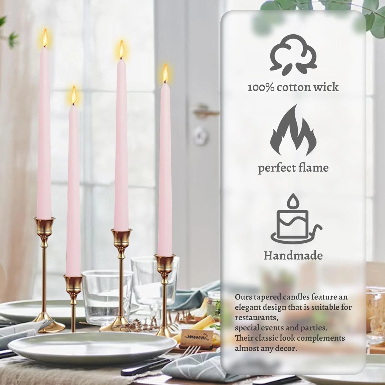 Handmade Light Pink Colored Taper Candlesticks Rose Scented Taper Candles Long 07FC0E-D4 - KOEEK
