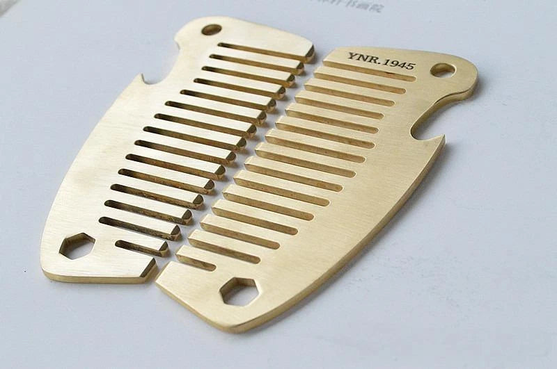 Solid Brass Hair Beared Comb with Bottle Opener Wrench EDC Portable Multi Tools 07FC0E-D4 - KOEEK