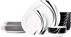 18 Piece Dinnerware Set, Plates, Dishes and Bowls, Serves 6, Swirl Color 07FC0E-D4 - KOEEK