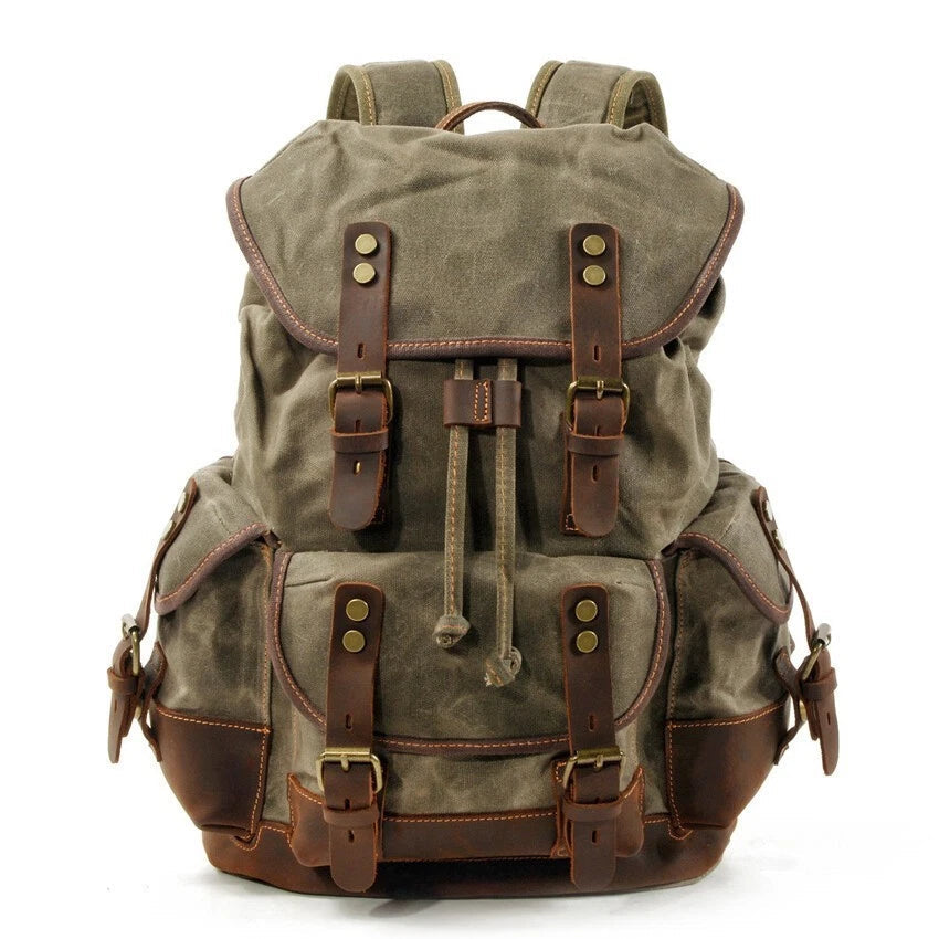 Vintage Canvas Backpack Outdoor Shoulder Rucksack Daypack Casual Leather Bags 07FC0E-D4 - KOEEK