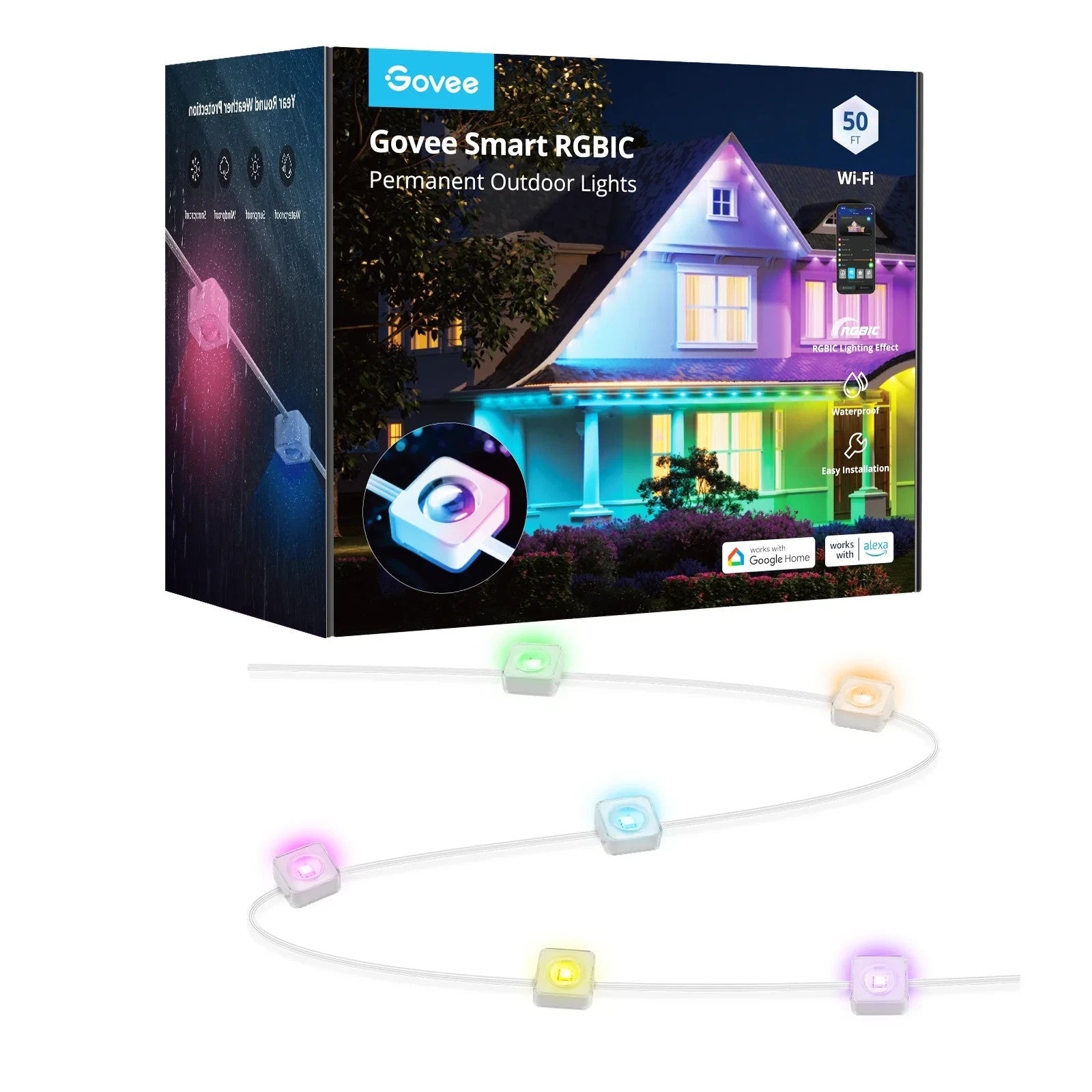 , Govee 50ft Smart RGBIC Permanent Outdoor Lights, Water & Sunproof, Sealed GOVEE - KOEEK