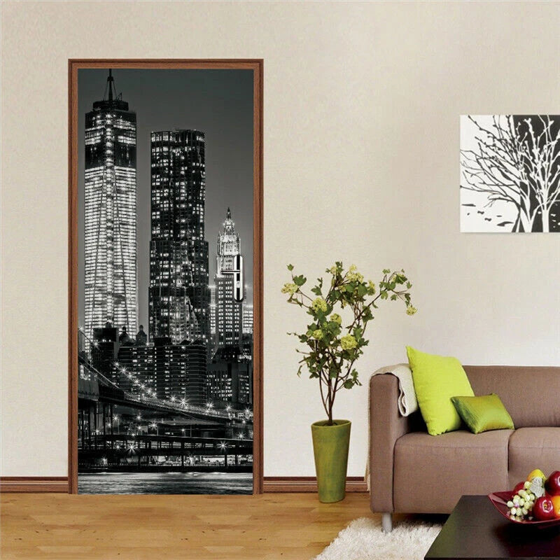 3D Self-Adhesive Door City Night View Wrap Mural Wall Art Sticker Home Decal HOME - KOEEK