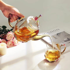 35OZ Enamel Glass Flower Teapot With Removable Loose Tea Leaf Infuser Tea Maker