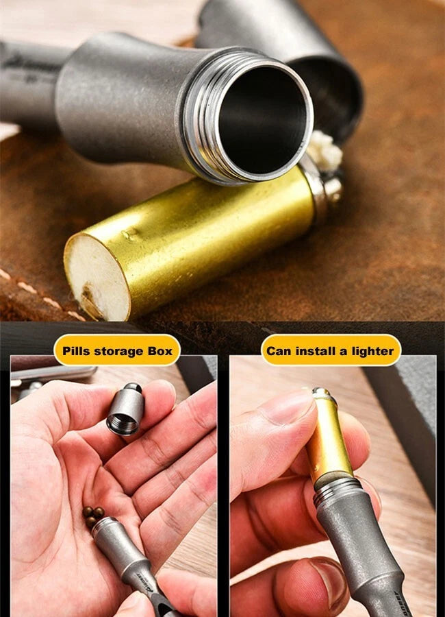 EDC Titanium Alloy Keychain Whistle w/ Waterproof Storage Box Outdoor Multi Uses 07FC0E-D4 - KOEEK