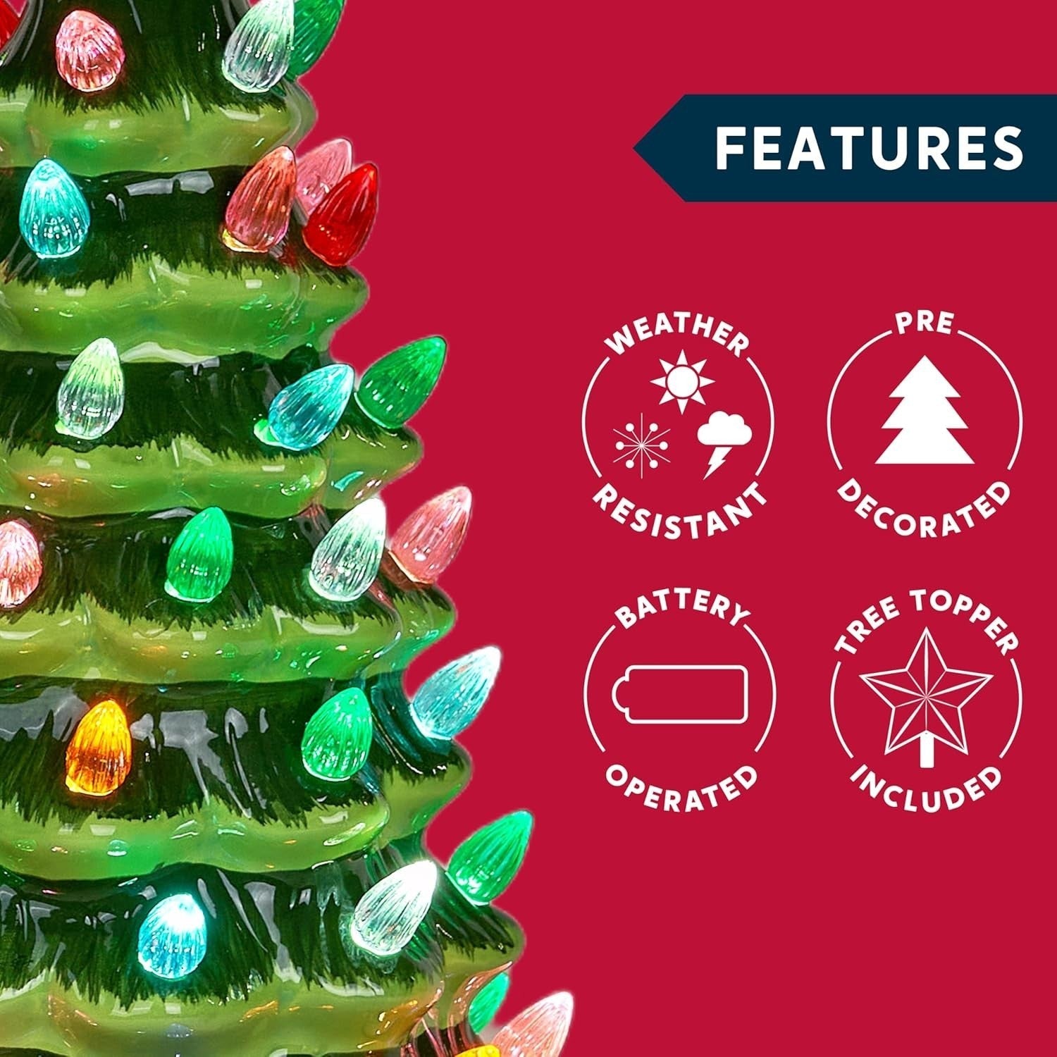 15" Pre-Lit Ceramic Christmas Tree Hand-Painted Tabletop with Lights 07FC0E-D4 - KOEEK