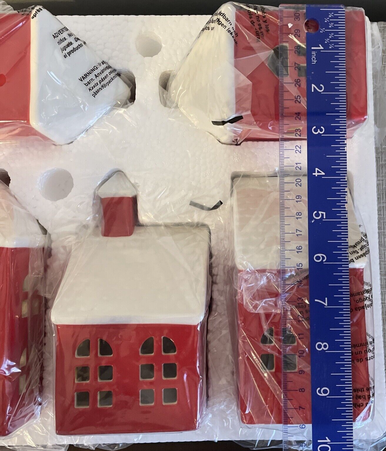 5 Piece Set Costco Christmas Red and White Ceramic Village Pueblo Lights WHITE - KOEEK