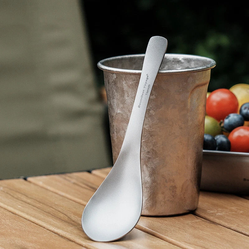 Titanium Soup Spoon Camping Lightweight Cutlery Outdoor Flatware EDC Tools Gifts 07FC0E-D4 - KOEEK