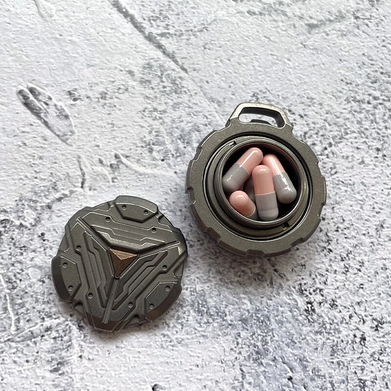 Hot Titanium Alloy Pill Container Case Holder Box Necklace Pendant Spinning Top 07FC0E-D4 - KOEEK