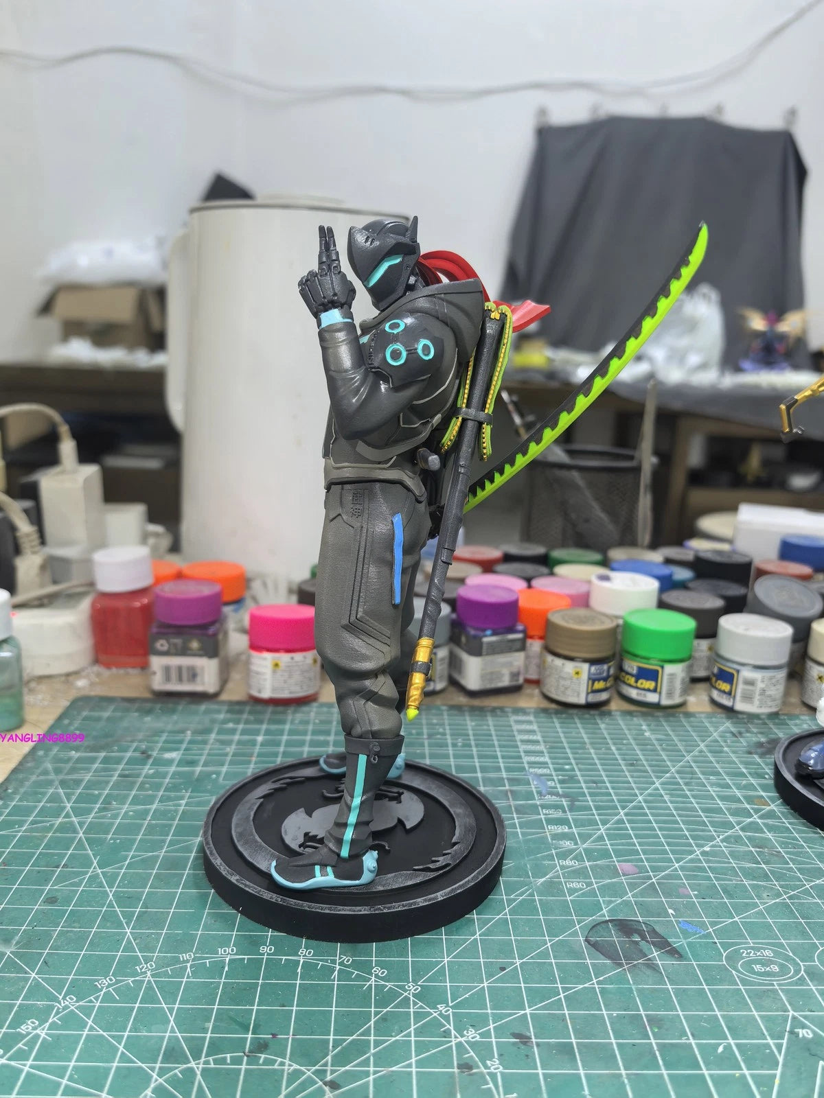 Overwatch Genji Handmade Resin Figure Model Collect w/ Base Fans Toy Gift 20cm 07FC0E-D4 - KOEEK