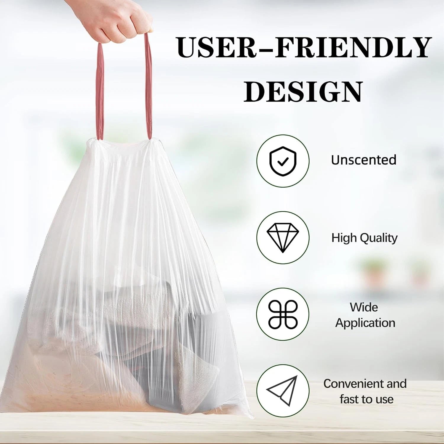 210 whitedrawstring garbage bags Thick garbage bags Suitable for office kitchens 07FC0E-D4 - KOEEK