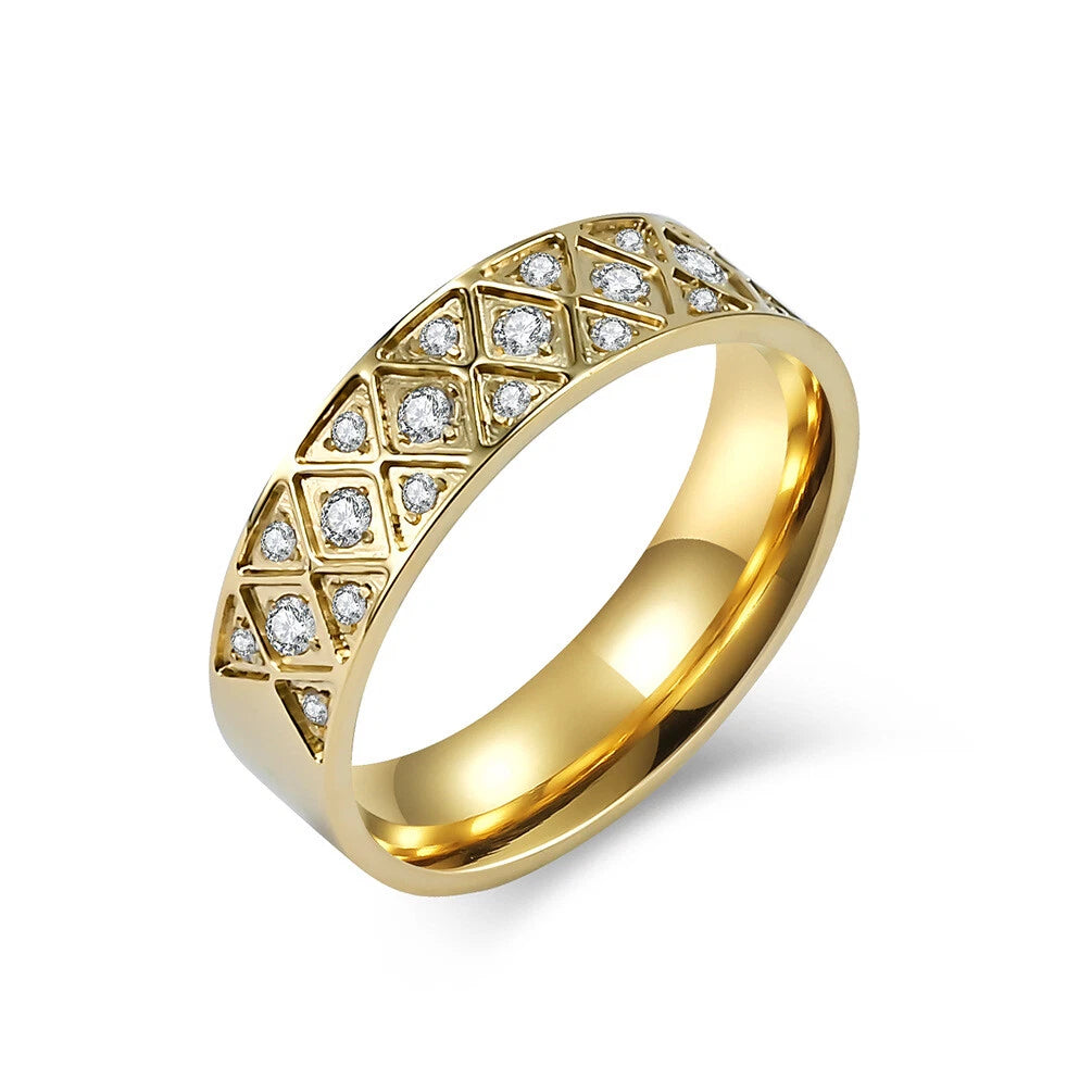 1 PC Men's Women's Stainless Steel Zircon Diamond Ring Finger Ring, 6#-12# 07FC0E-D4 - KOEEK