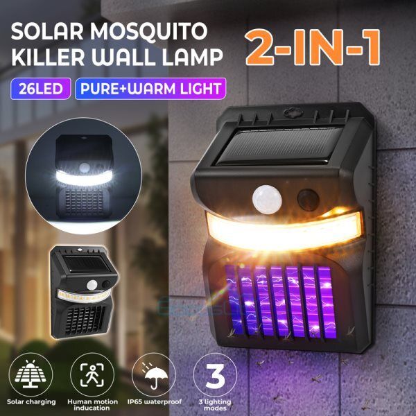 ny 2X Solenergi Utendørs mygginsektdreper LED lysfelle Bug Fly Zapper Lampe