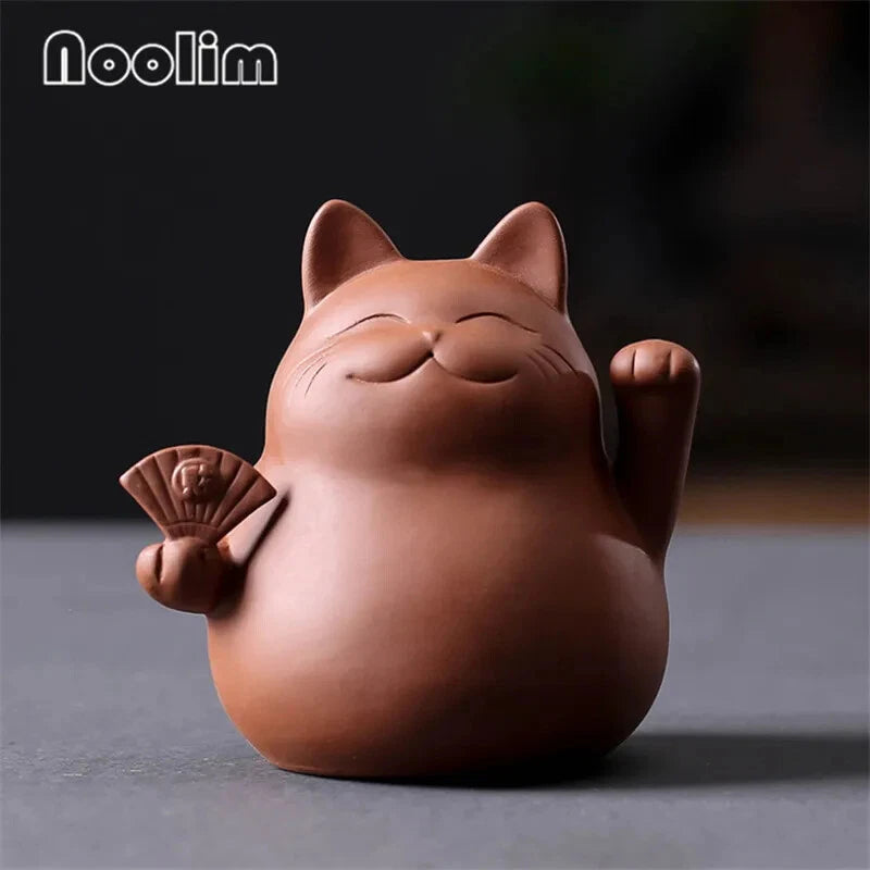Purple Clay  Cat Tea Pet Handmade Cute Small Animal Figurines Decoration 07FC0E-D4 - KOEEK