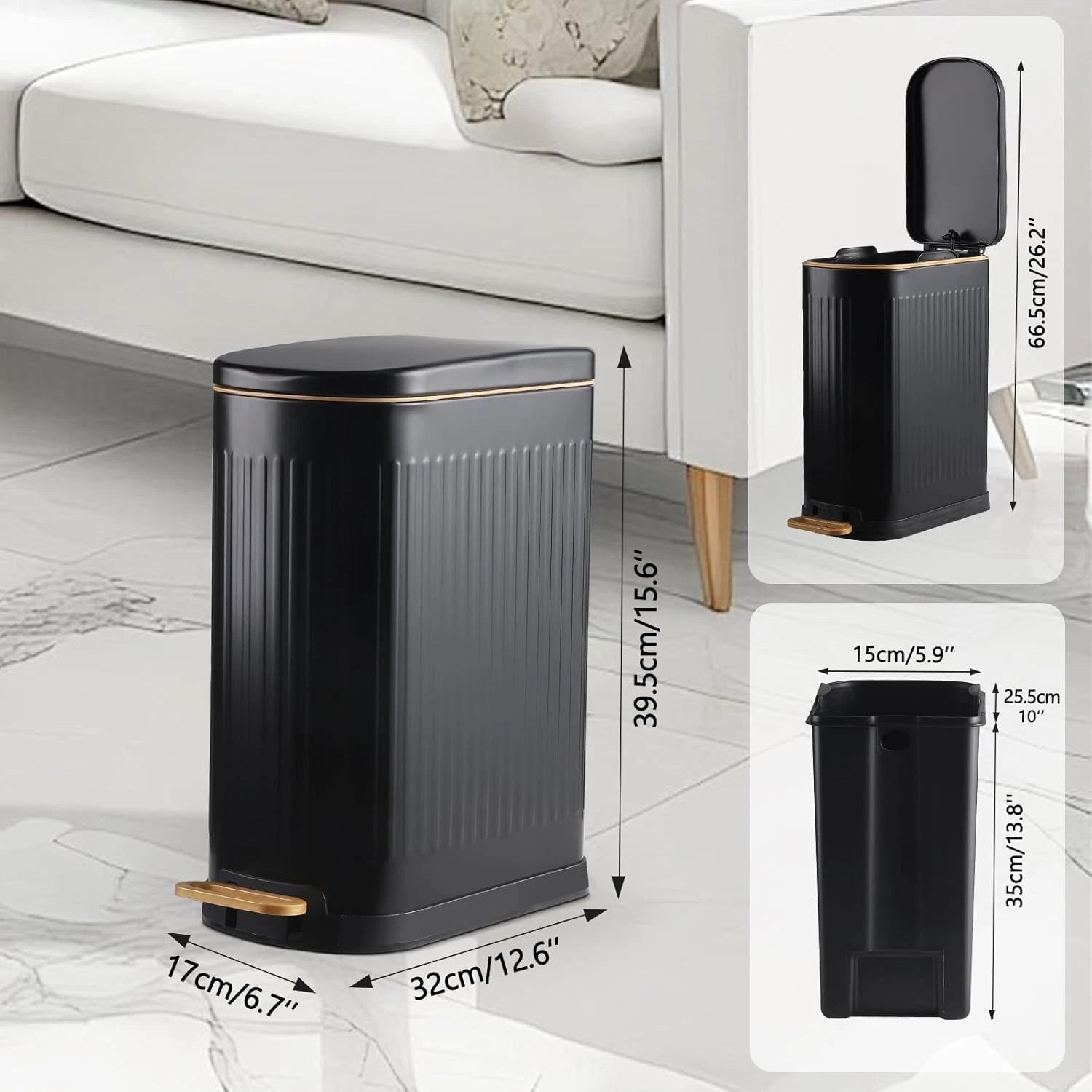 Ultra-thin bathroom trash can with lid, stainless steel trash can 07FC0E-D4 - KOEEK