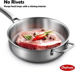 Sauté Pan,5-Quart Sauté Pan,Stainless Steel Pan,12-Inch Stainless Steel with Lid