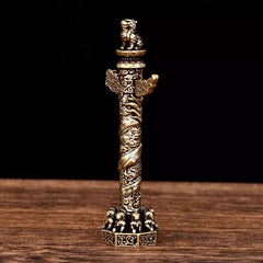 7.1cm Chinese Brass Zhonghua Column Ornament Carve Dragon Household Handicraft 07FC0E-D4 - KOEEK