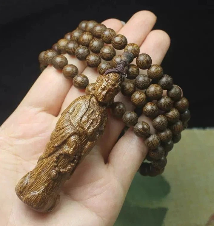 8mm*108 Natural Wood Guanyin Pandent Buddha Prayer Beads Necklace Accessories 07FC0E-D4 - KOEEK