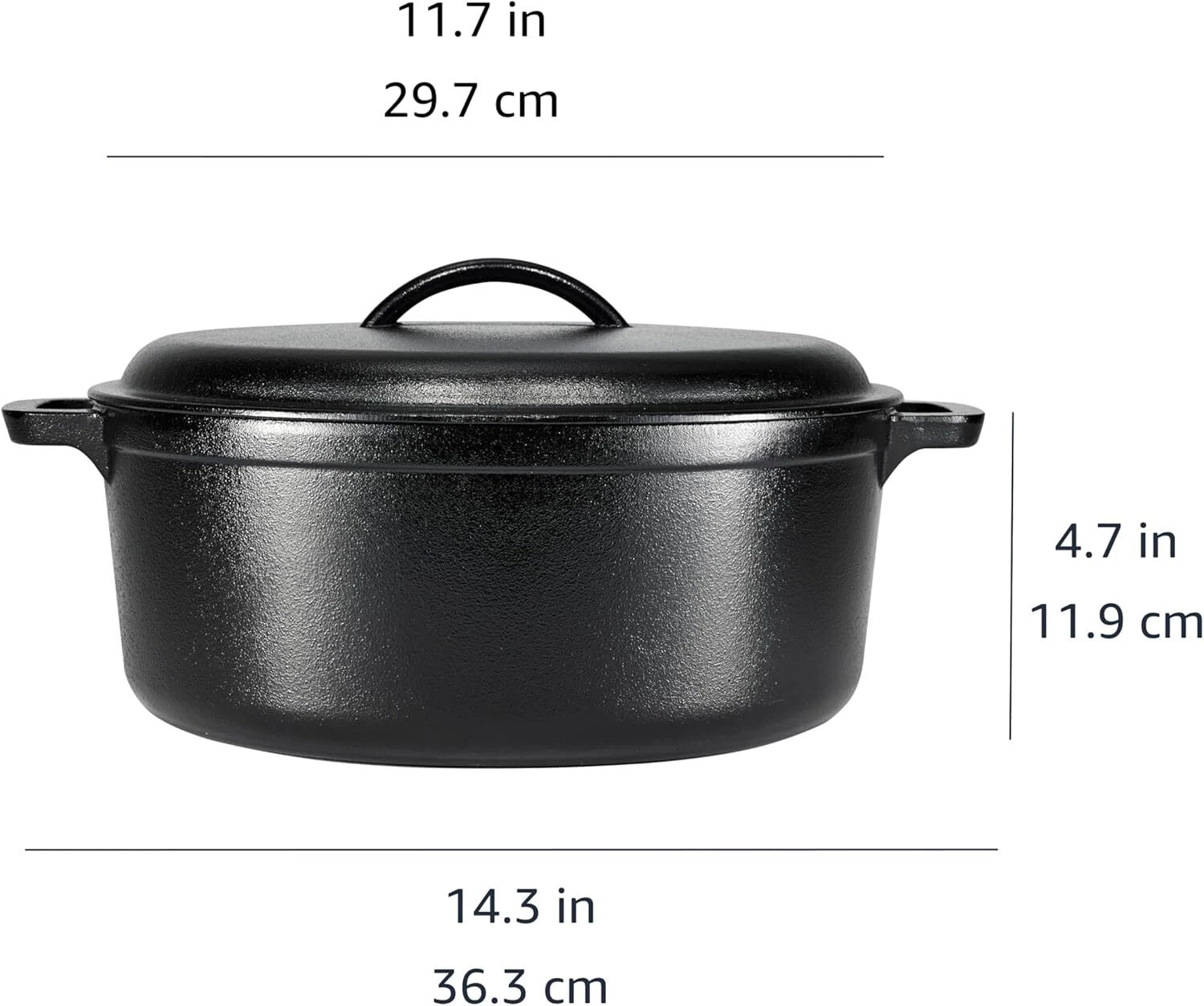 Round Pre-Seasoned Cast Iron Dutch Oven Pan with Lid and Double Handle, Black 07FC0E-D4 - KOEEK