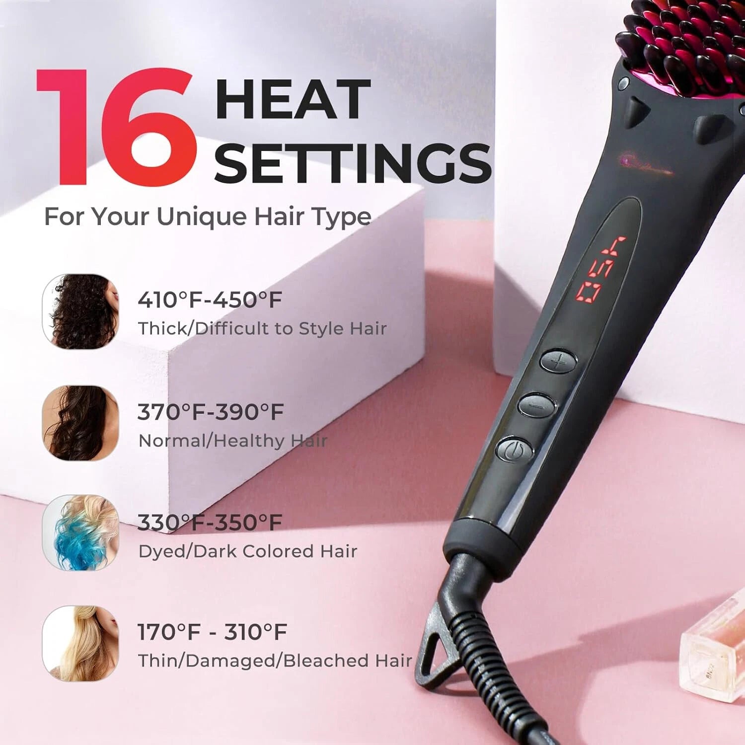 Hair Straightening Brush  Women's One Step Straightener, 16 Temperature Settings 07FC0E-D4 - KOEEK