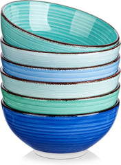 27 Oz Cereal Bowls Set of 6, Blue Ceramic Bowls for Kitchen, 6 Inch Soup Bowls 07FC0E-D4 - KOEEK