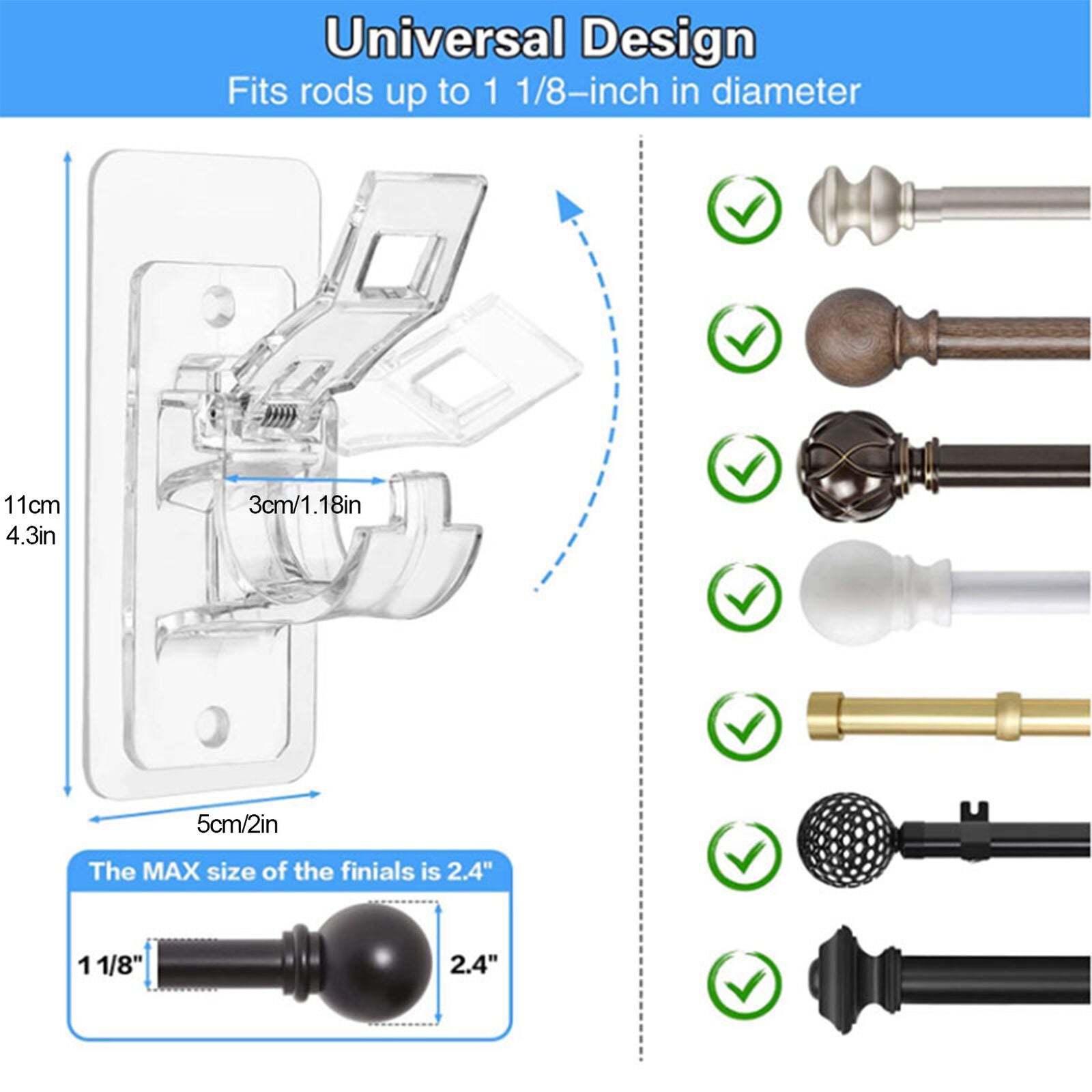 new 4/6PCS No Drill Curtain Rod Bracket No Drilling Self Adhesive Curtain Rod Holder koeek - KOEEK