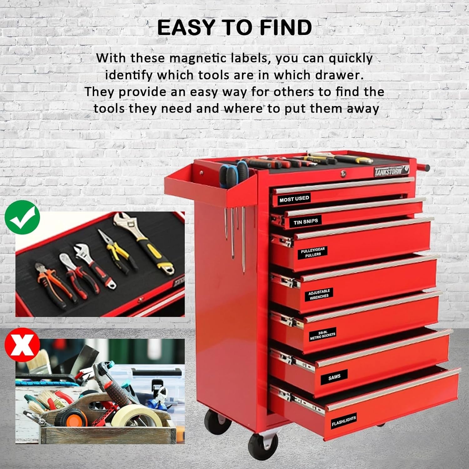 new Magnetic Tool Box Organization Labels,Tool Chest Organizer 4 x 1 inch, Black 07FC0E-D4 - KOEEK