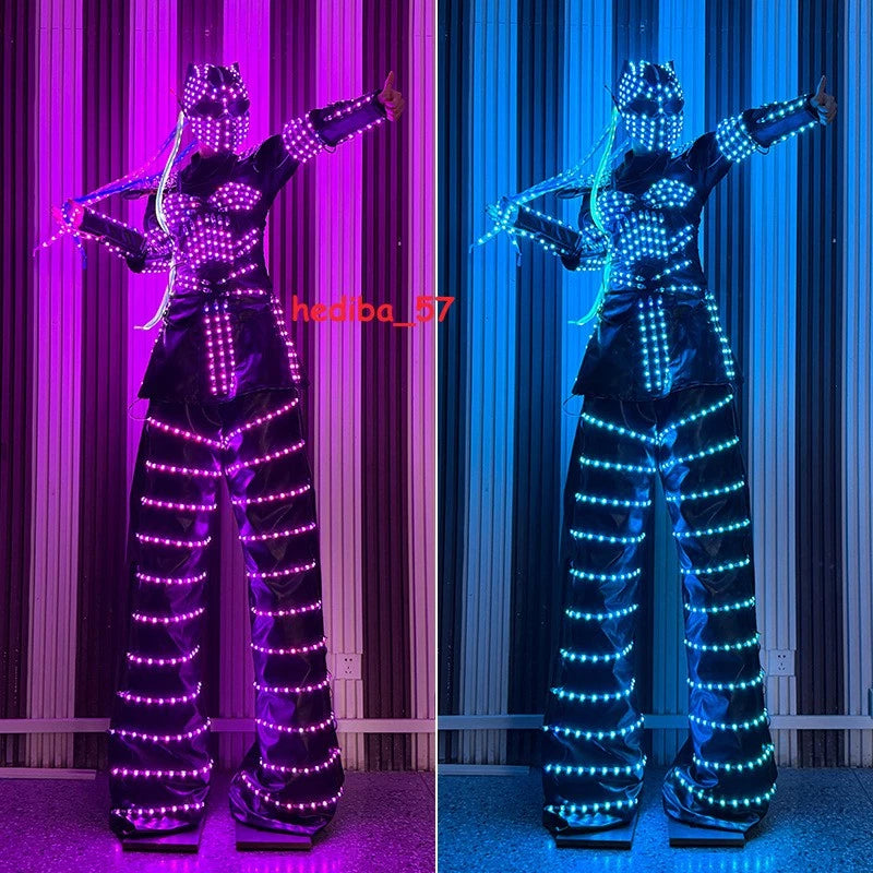 Predator LED Robot RGB Costume Women Illuminated Stilt Suit Set Show Clothing 07FC0E-D4 - KOEEK