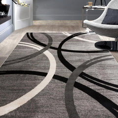 Modern Wave Round Design Area Rug 5'3“ x 7'3” Gray 07FC0E-D4 - KOEEK