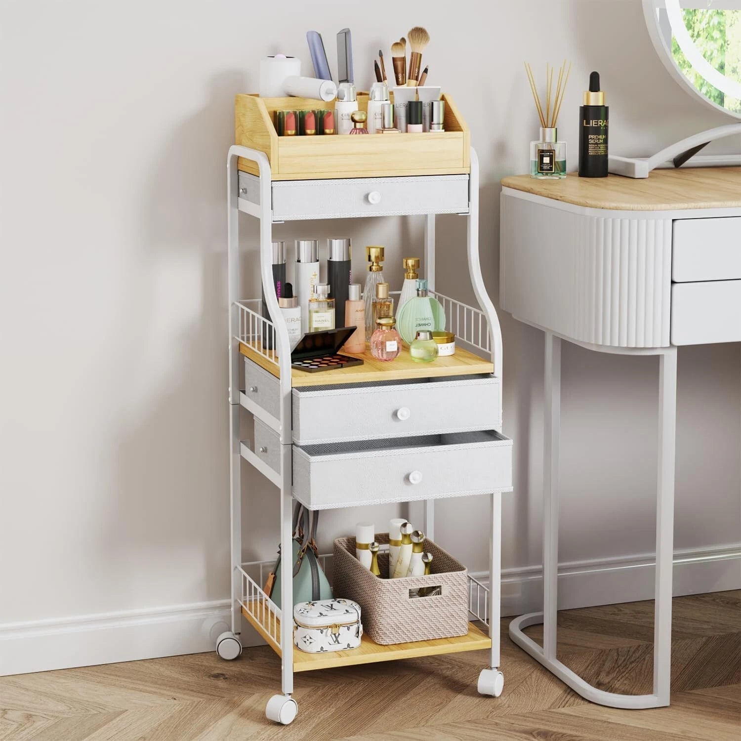 Floor Standing Makeup Organizer - Skin Care Organizer and Storage with Drawers 07FC0E-D4 - KOEEK