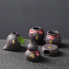 1Pc Purple Clay Fingertip Tea Pet Creative Painted Vase Five Blessings Ornament 07FC0E-D4 - KOEEK