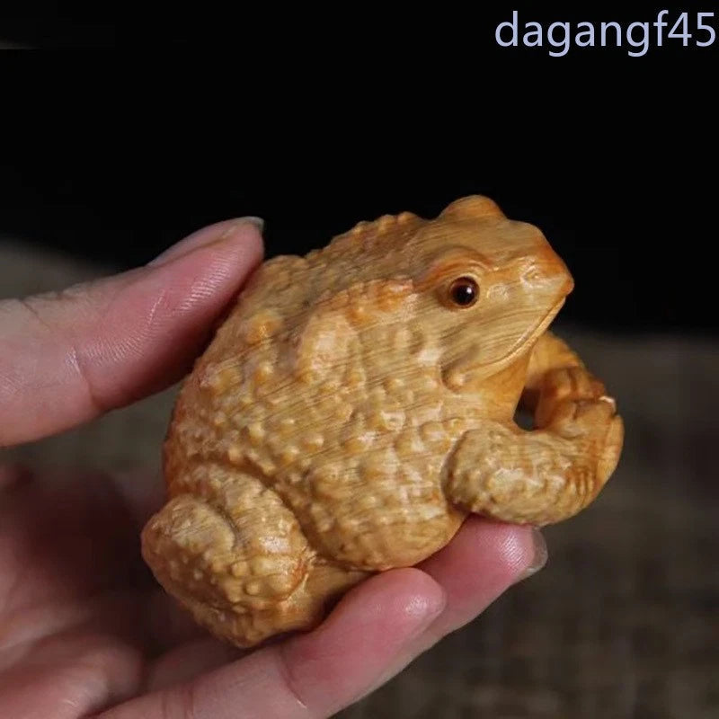 6.7cm Cypress Golden Toad Hand-carved Statue Chinese Mascot Wealth Luck Ornament 07FC0E-D4 - KOEEK