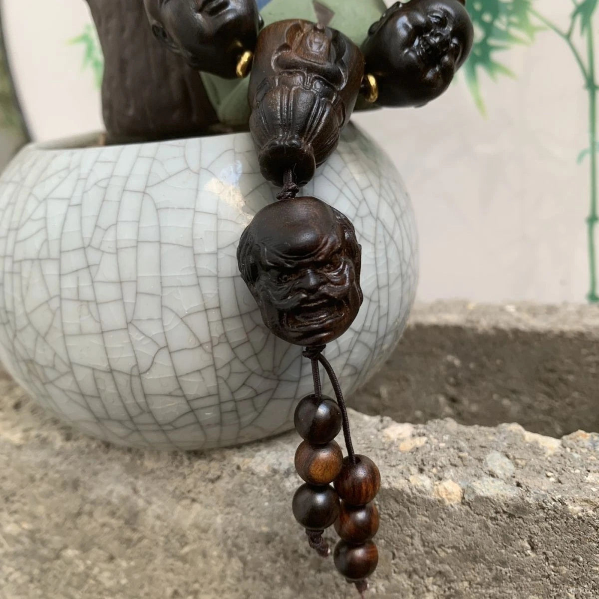 China Natural Wood Carving Eighteen Arhats Buddha Blessing Bracelet Amulet Gift 07FC0E-D4 - KOEEK