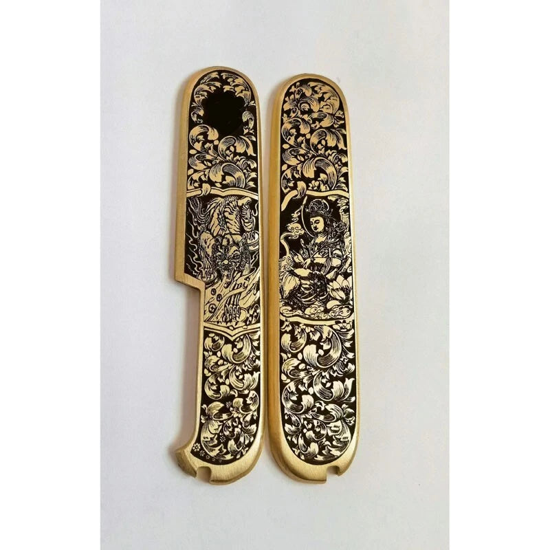 1 Pair Custom Made Pure Brass Handle Scales for 91 mm Victorinox Swiss Army 07FC0E-D4 - KOEEK