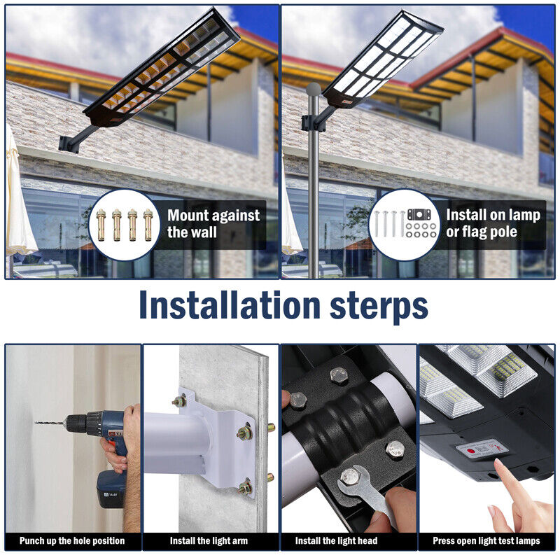 ny 2000W kommerciel Solar Street Flood Light Udendørs Dusk to Dawn vejlampe + stang