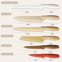 12 Pieces Kitchen Knife Set, Stainless Steel Knife Set Nonstick Ceramic Coating 07FC0E-D4 - KOEEK