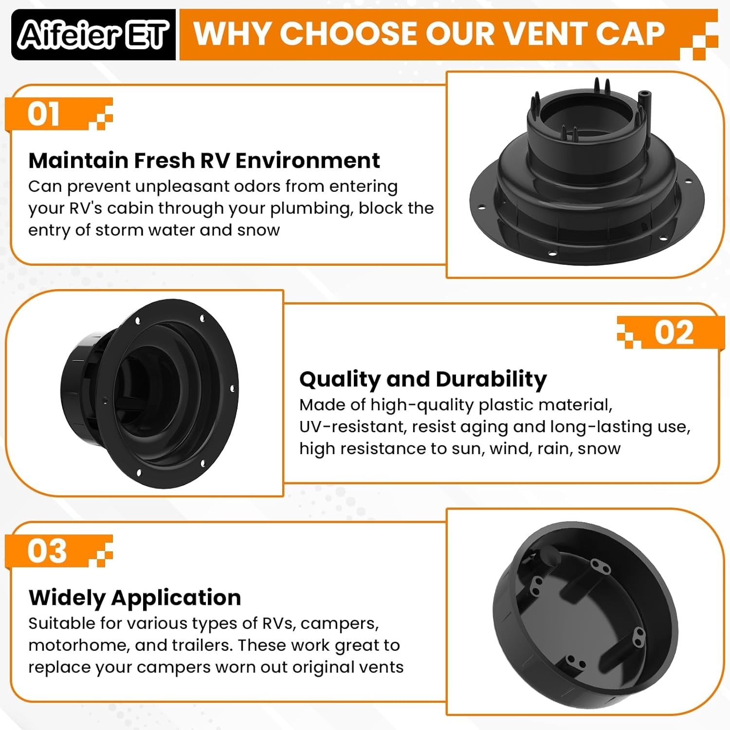 new Aifeier ET 1 Pcs RV Plumbing Vent Caps, Camper Roof Sewer Black AIFEIER ET - KOEEK