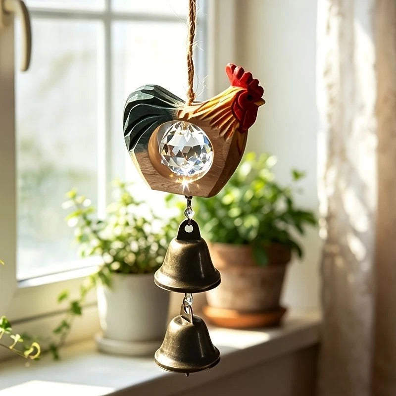 Hand Carved Rooster Wind Chime Crystal Bell Window Garden Hanging Decor 07FC0E-D4 - KOEEK