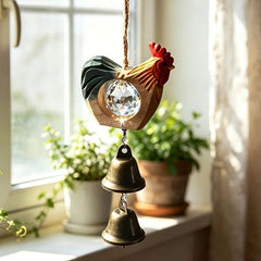 Hand Carved Rooster Wind Chime Crystal Bell Window Garden Hanging Decor 07FC0E-D4 - KOEEK