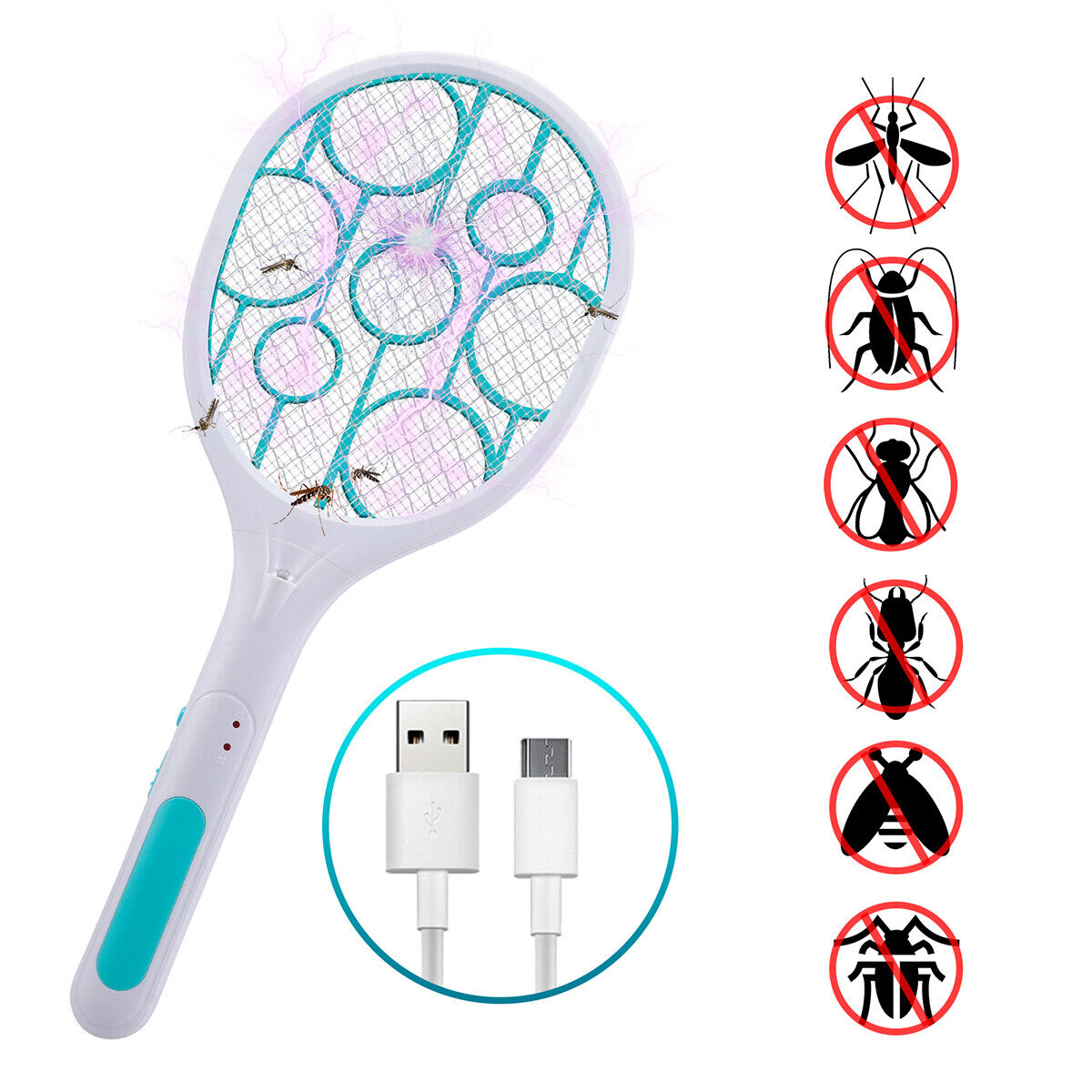 ny håndholdt USB genopladelig myggefluesmækker Bug Insect Zapper Killer ketcher