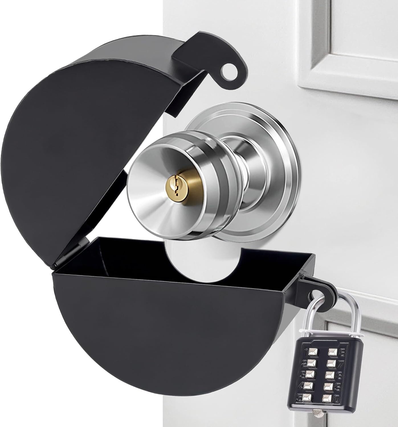 new Door Knob Lockout Device with Padlock,Temporary Handle Lock Cover Black 07FC0E-D4 - KOEEK
