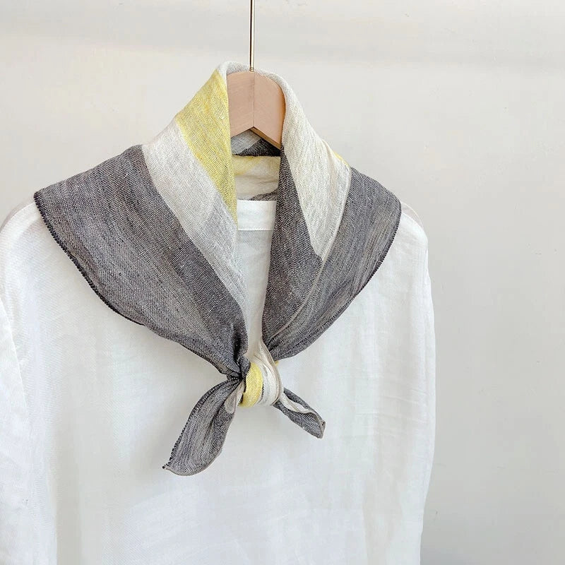 Womens  Flax Linen Brown Striped Bandana Neck Wrap Neckerchief Shawl Scarf 07FC0E-D4 - KOEEK