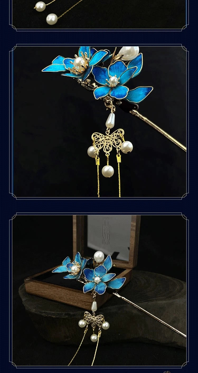 Renegade Immortal‌ Li Muwan Dreaming Butterfly Dance Hairpin Velvet Flower Prop 07FC0E-D4 - KOEEK