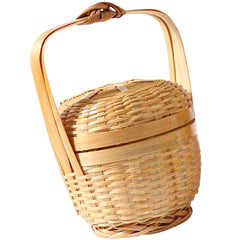 ny Bamboo Mini Basket Desktop Oppbevaring Vevde Kurver for med Lokk Portable