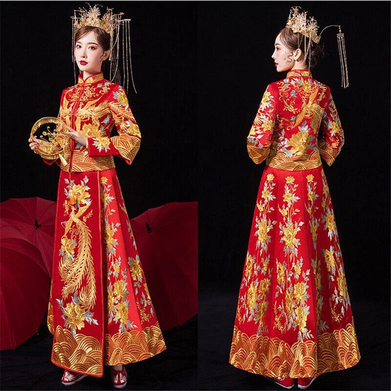 Chinese Hanfu Traditional Costume Wedding Bridal Dress Women Phoenix Embroidery 07FC0E-D4 - KOEEK