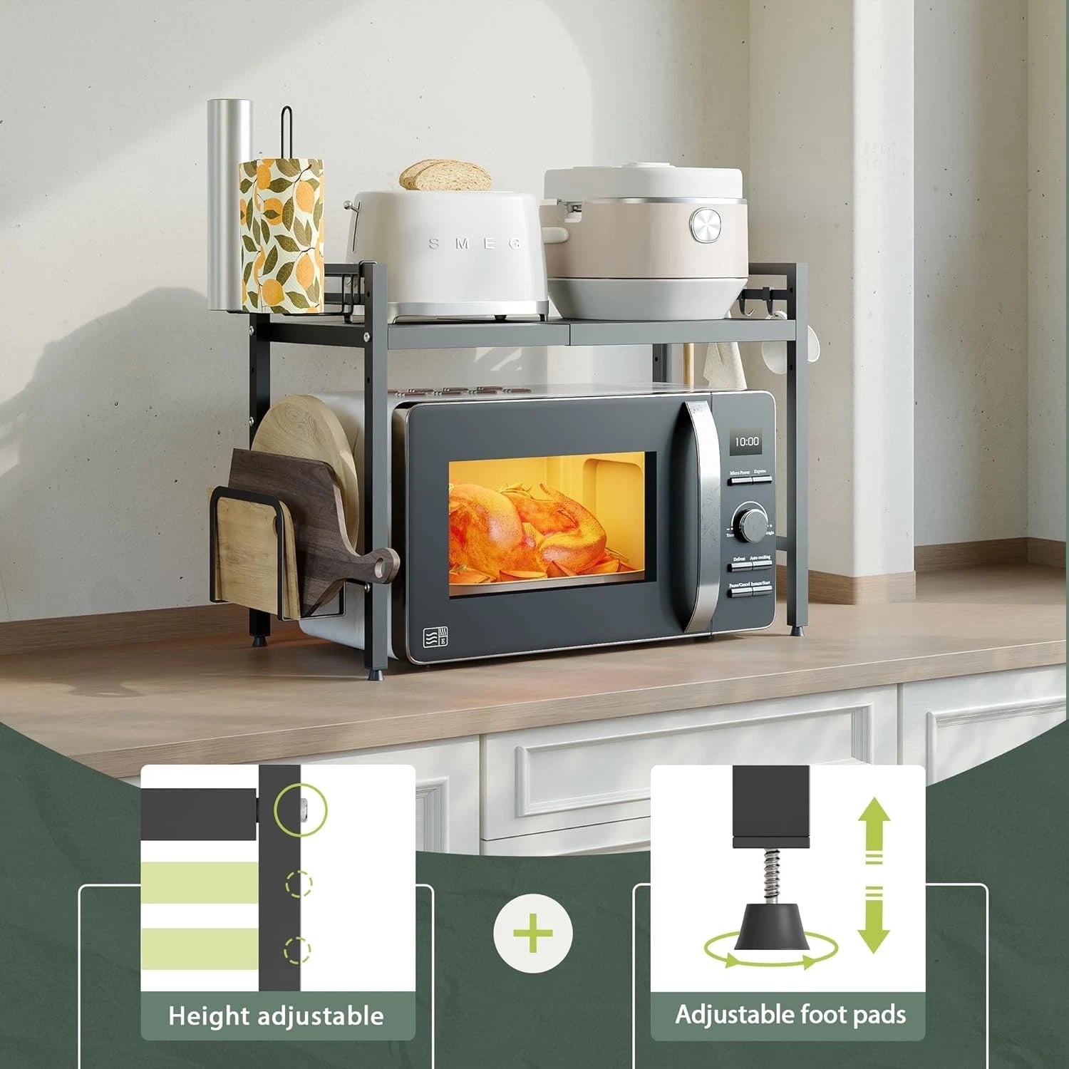 Expandable microwave stand, two-tier metal kitchen countertop storage rack 07FC0E-D4 - KOEEK