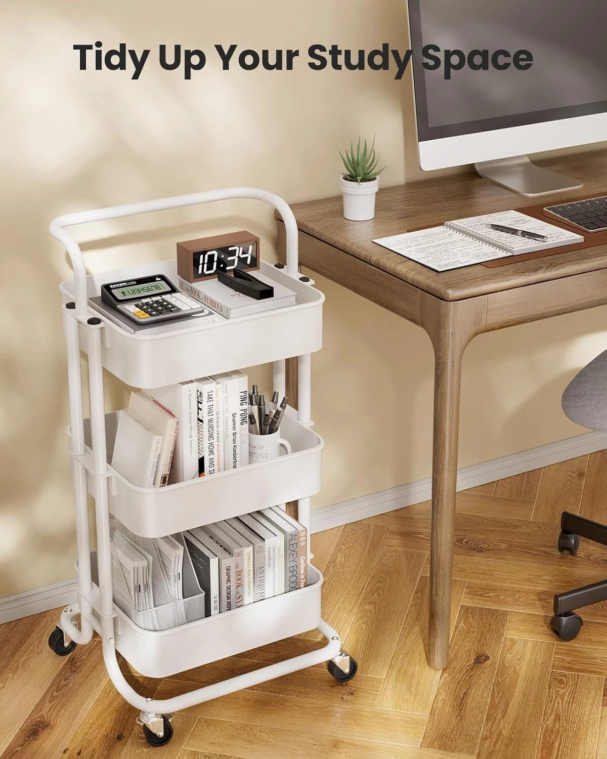 3-Tier Mesh Utility Cart, Rolling Metal Organizer,Multi-Functional Storage Shelf 07FC0E-D4 - KOEEK