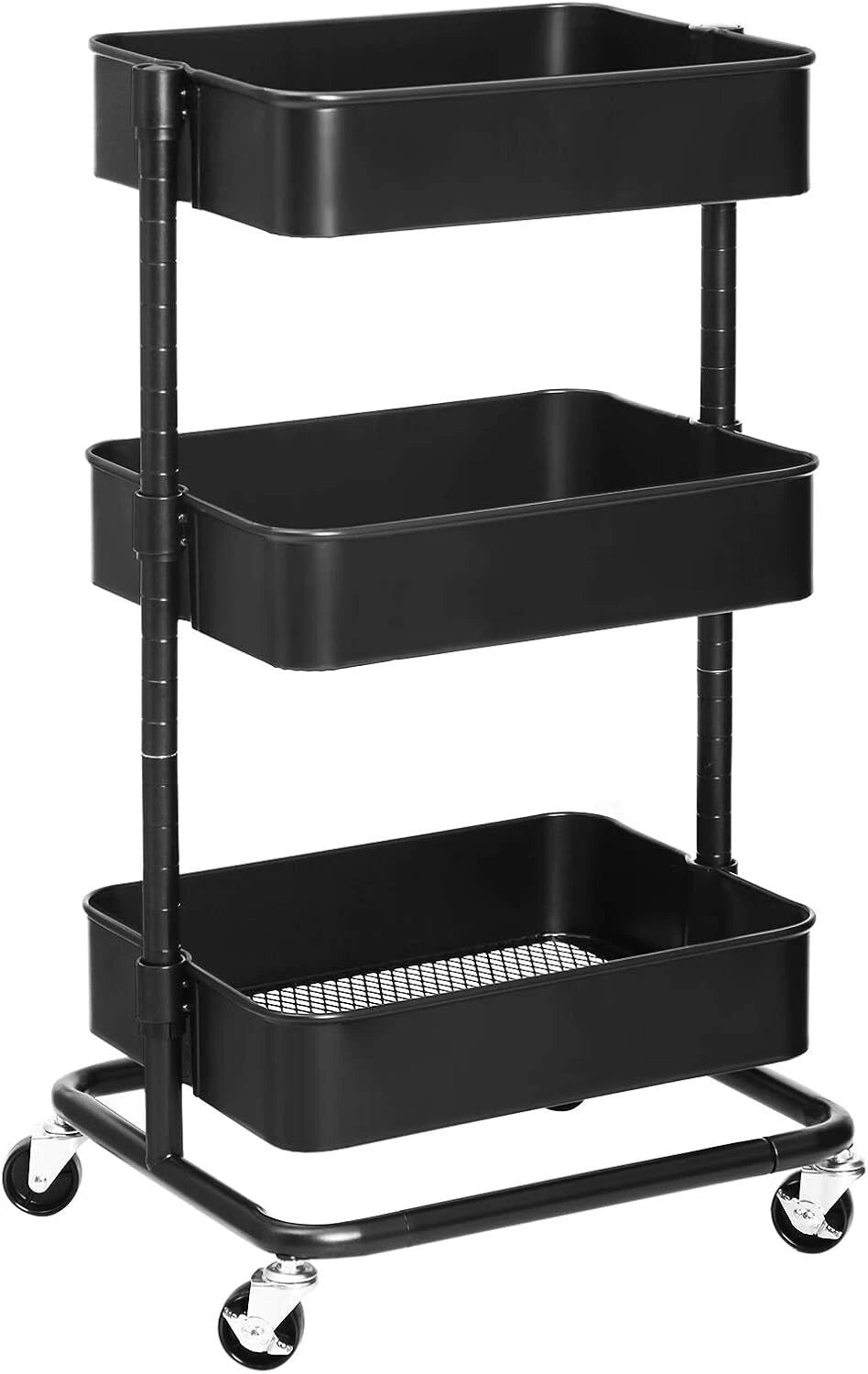 3-Tier Metal Rolling Cart, Utility Cart, Kitchen Cart with Adjustable Shelves 07FC0E-D4 - KOEEK