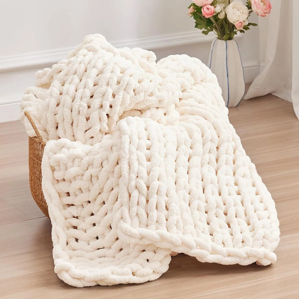 Chunky knit blanket, chenille knit blanket for bed and sofa 07FC0E-D4 - KOEEK