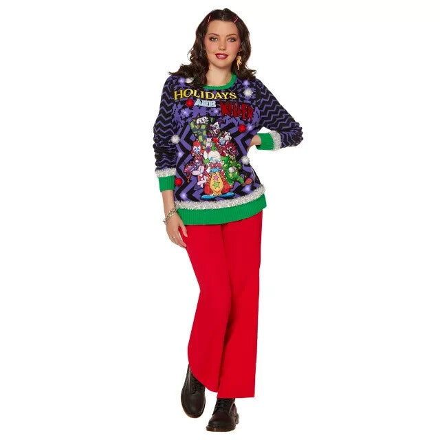 KILLER KLOWNS LIGHT UP & SOUND! UGLY HOLIDAY CHRISTMAS SWEATER  ADULT LARGE L 07FC0E-D4 - KOEEK