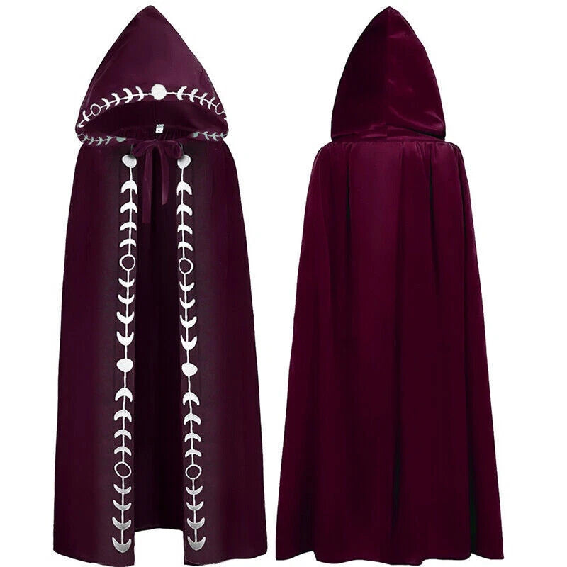 Medieval Reaper Wizard Embroidery Hooded Cloak Cosplay Costumes Halloween Party 07FC0E-D4 - KOEEK